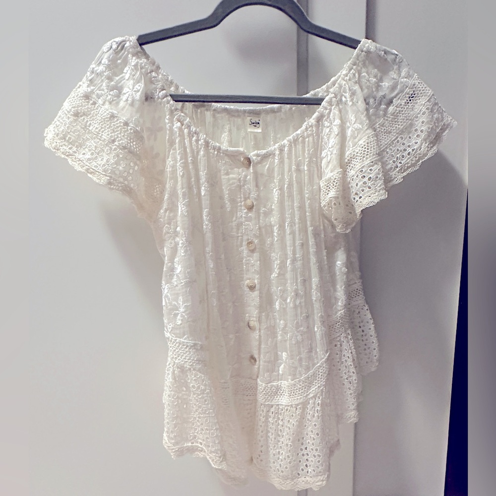 Sunday St Tropez Cotton and Silk Blouse - White - One Size